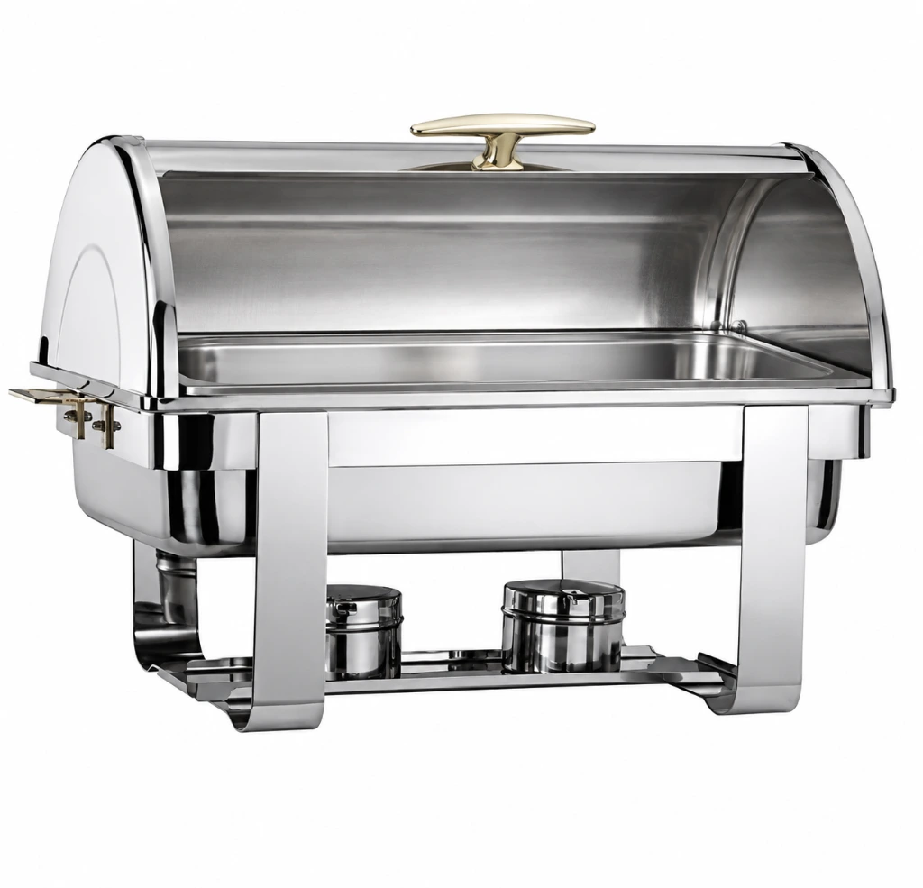 Sofisticada fuente buffet de acero inoxidable.webp