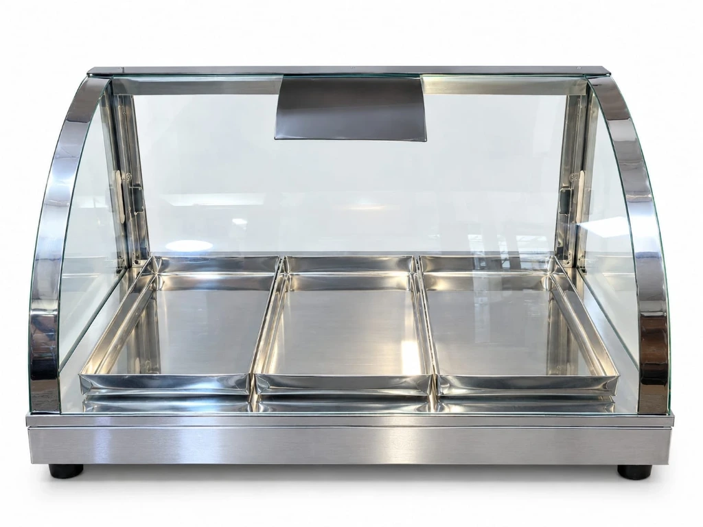 EXHIBIDORA CURVO VIDRIO 3B INOX