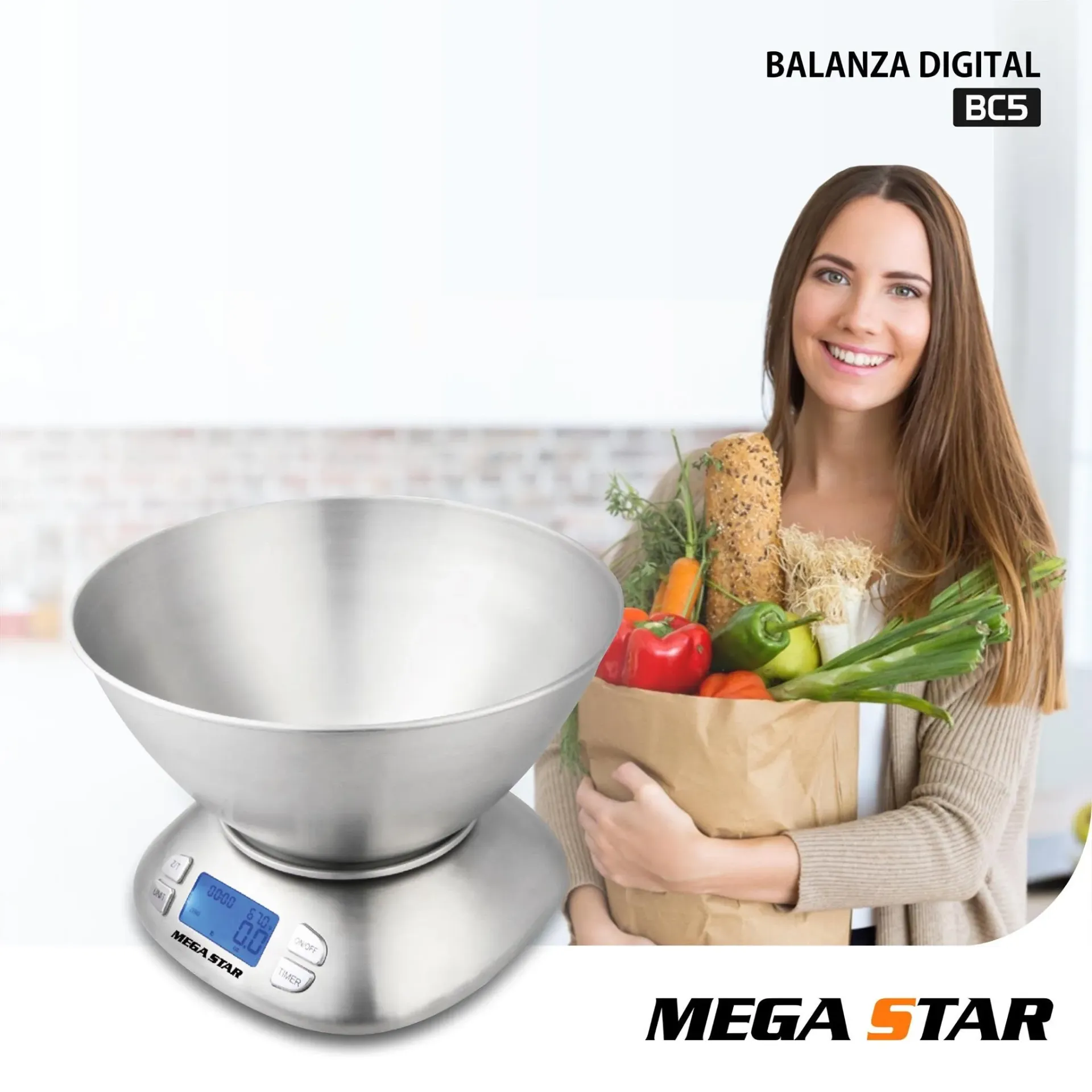 BALANZA DE COCINA MEGASTAR 5KG INOX