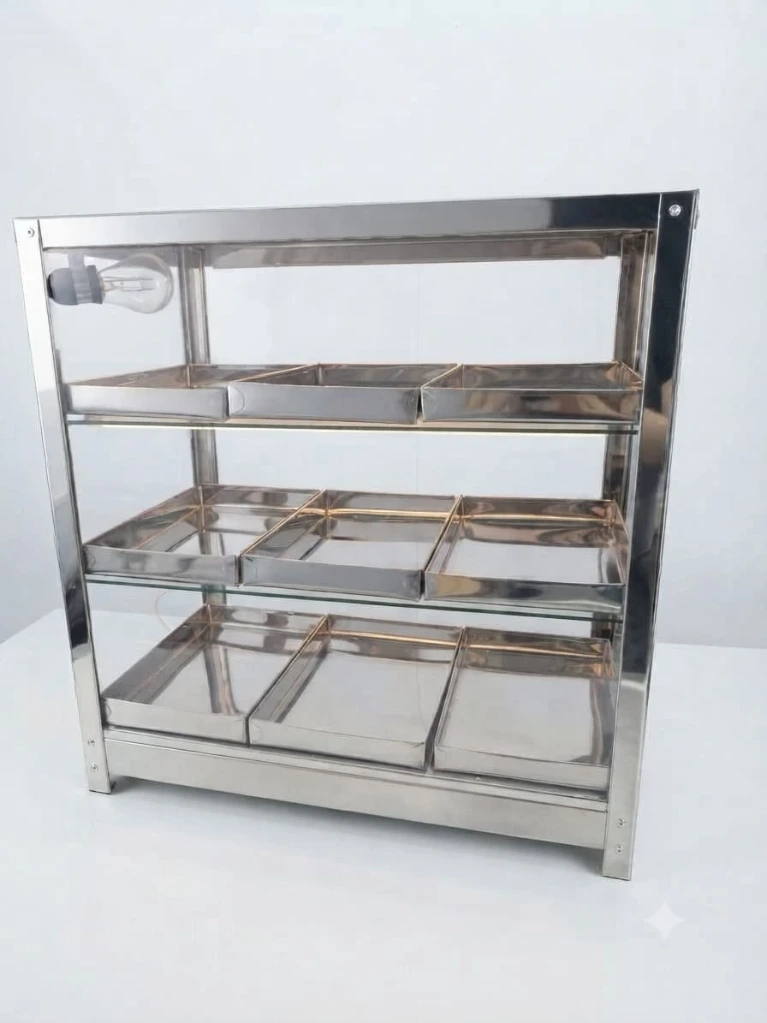 [615] Exhibidora Vertical Mesa 9B Inox con Techito 56X30X58