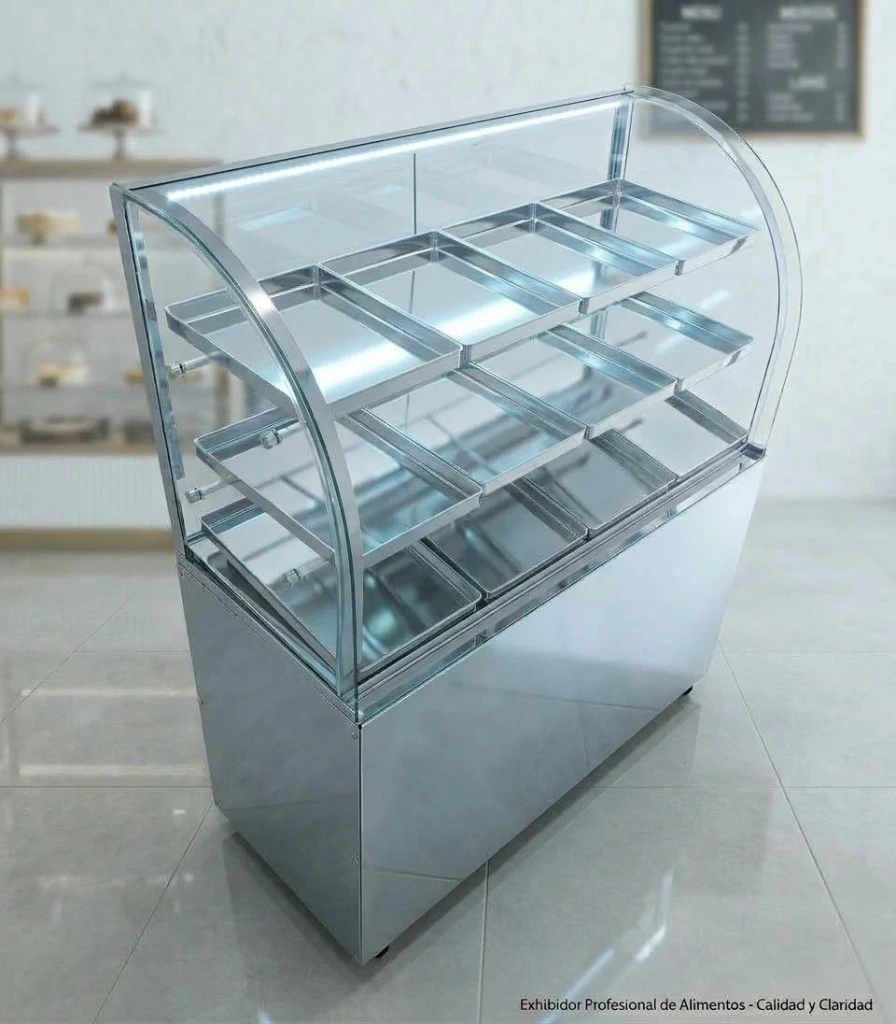 [650] Exhibidora Nacional 12B Pie Curvo Vidrio 90X40X118 Luz Led