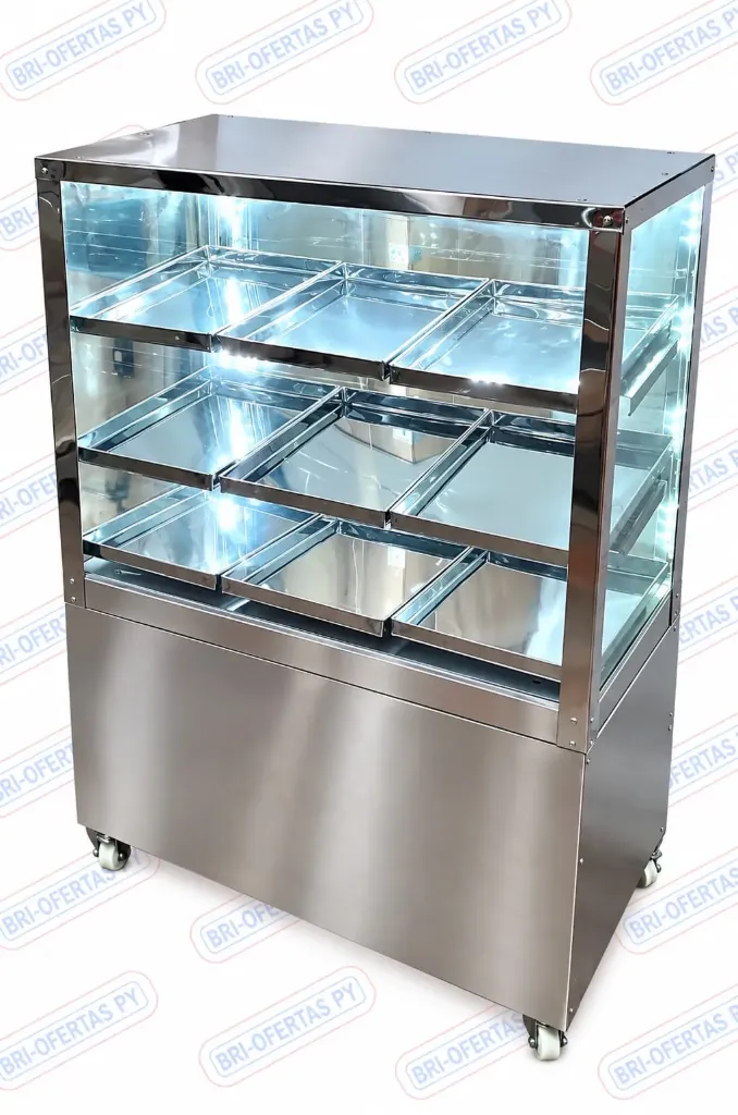 [707] Exhibidora de Pie 9B 80CM Inoxidable con Luz Led