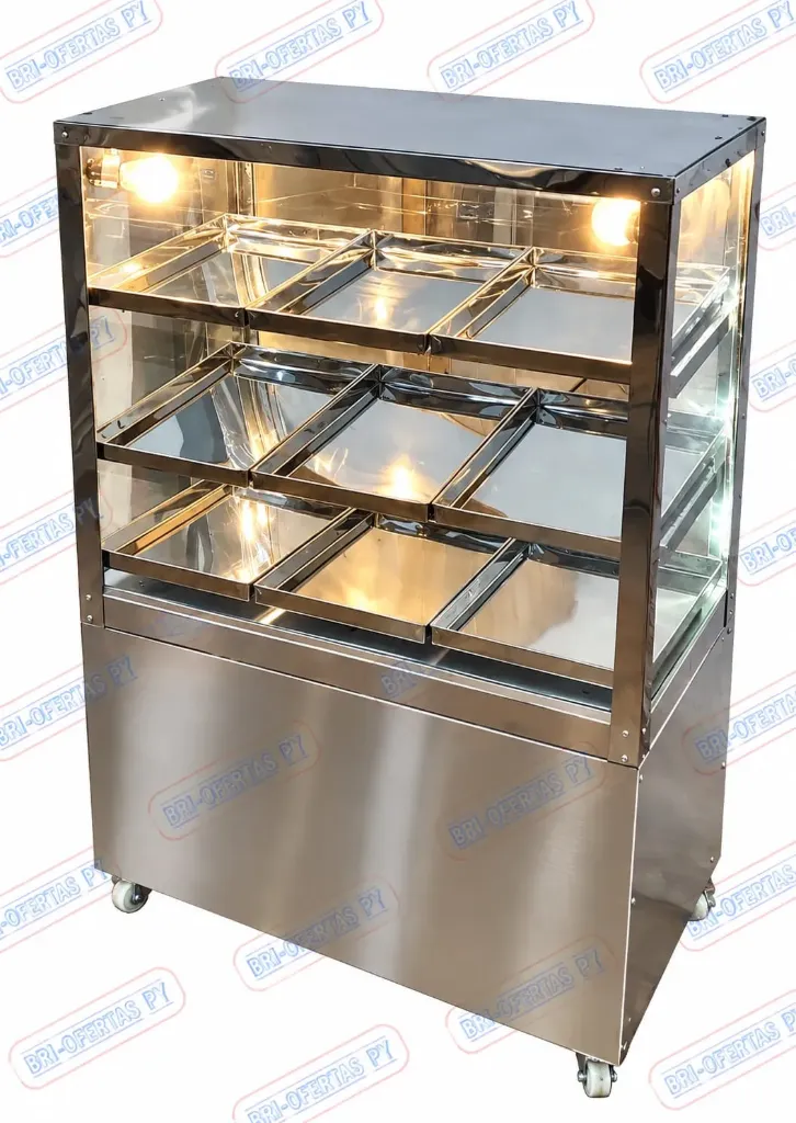 [855] EXHIBIDORA DE PIE 9B INOX 80CM LUZ CALIDA