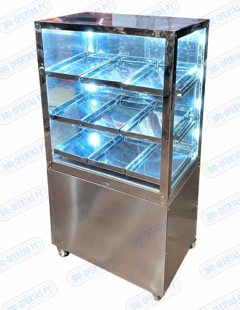 [884] Exhibidora de Pie 9B 60CM Inoxidable con Luz Led