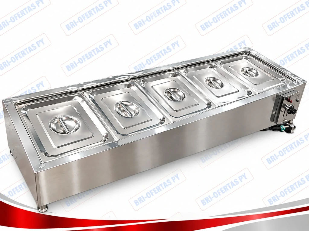 [1017] Bufetera Electrico Baño Maria Nacional de Mesa 5 Bandejas 1/2X10CM Honda con Tapa.