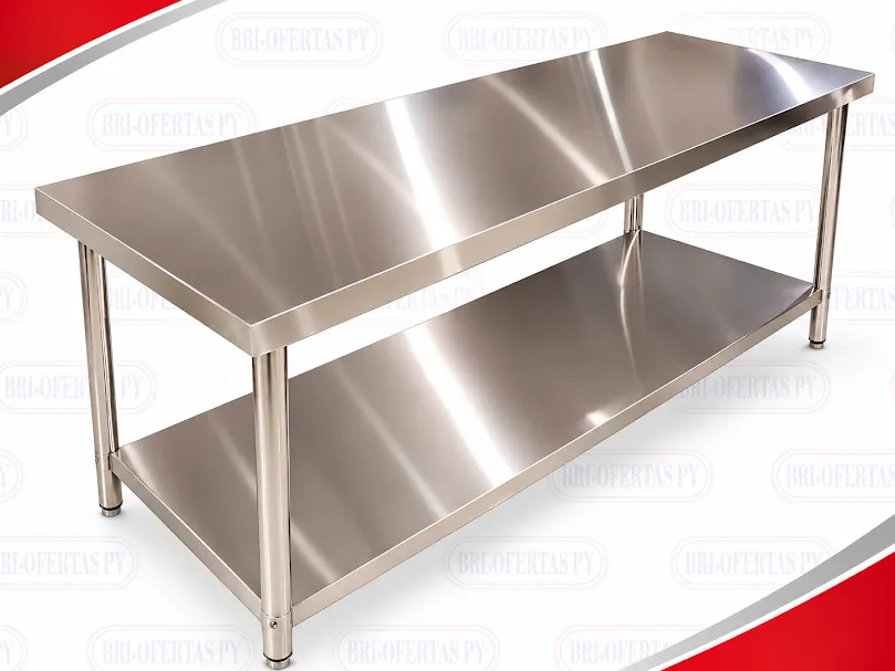 MESA CENTRAL INOX 304 GASTROBRAS 2 NIVEL 180X70X85