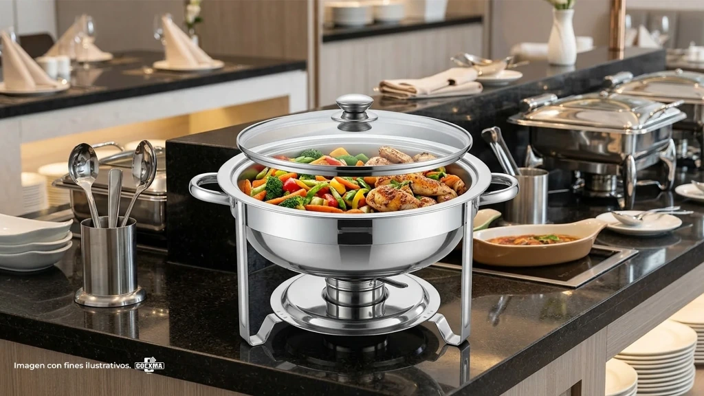 [1587] CALENTADOR RISHOT A ALCOHOL GASTROBRAS REDONDO 5.5L TAPA VIDRIO